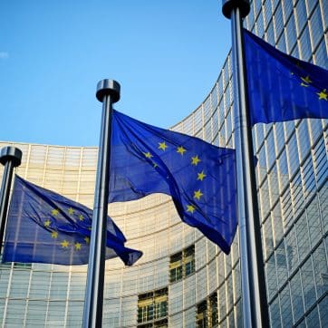 Eu,Flags,In,Front,Of,European,Commission,In,Brussels