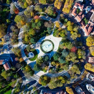 Aerial,View,Of,The,Big,Roundabout,Park,In,Toulouse,City,